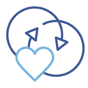 Illustration of two circles merging behind a heart